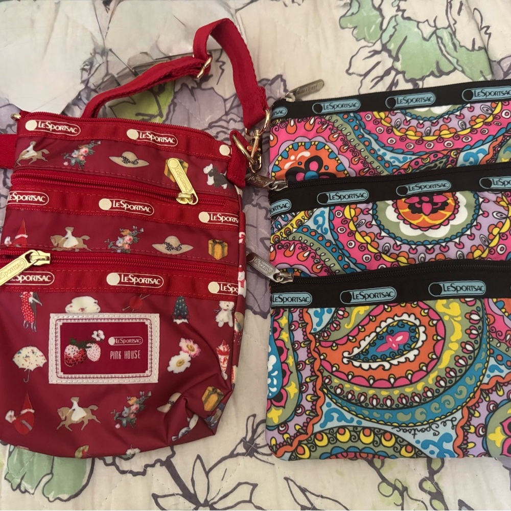 LeSportsac 2 bag lot - Paisley colors or Red Designs Bag with Playful Design